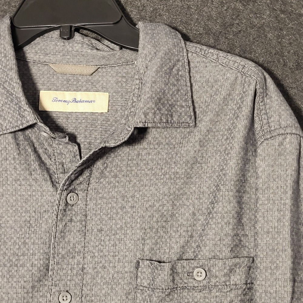 Tommy Bahama Mens XL Gray Long Sleeve Button Down Cotton Textured Shirt Pocket
